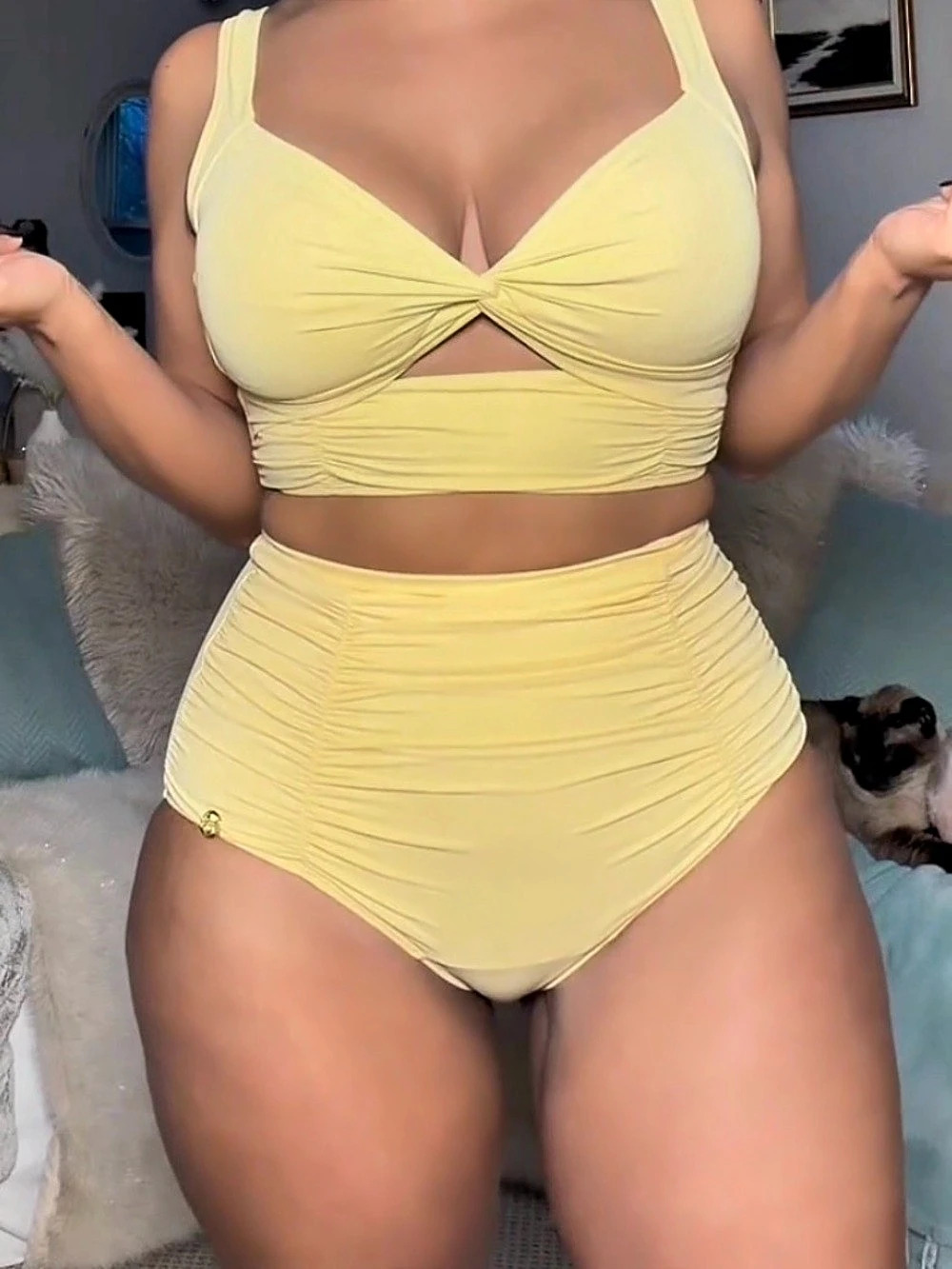 Shapellx Twist-Front Bikini Set Yellow Like New